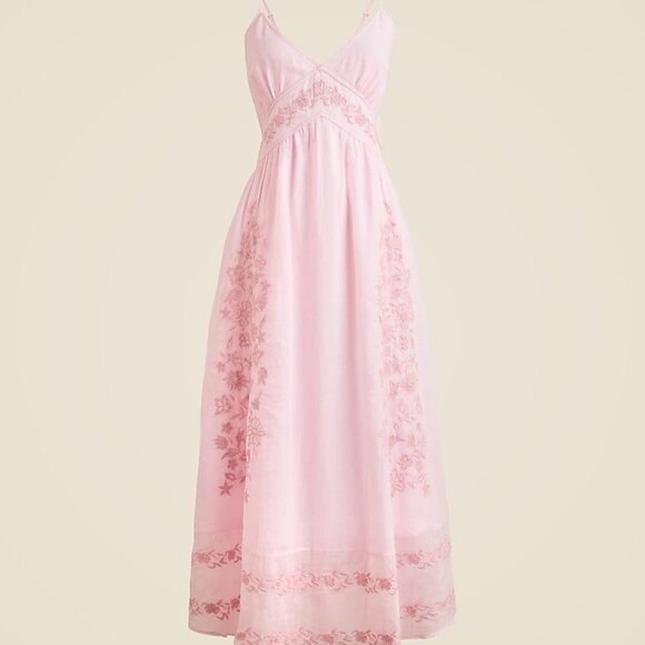 NWT J.Crew Embroidered Midi Slip Dress in Ramie Pink - Picture 9 of 11